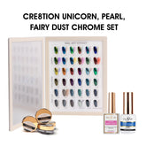 Cre8tion Chrome Nail Art Effect 1g - 36 Colors (Unicorn, Pearl Chrome, Fairy Dust) w/ 1 Chrome Base & 1 Chrome Top 0.5oz