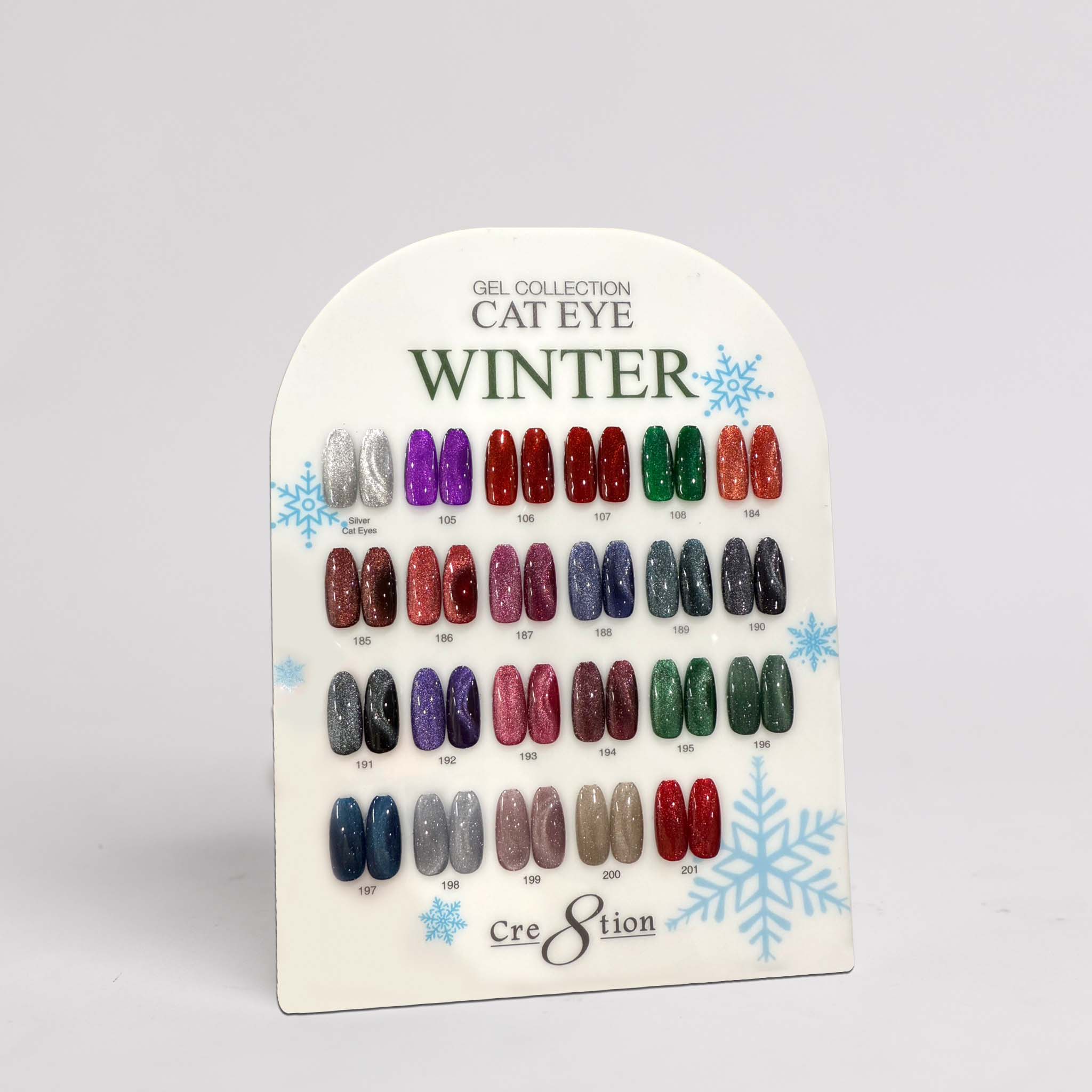 Cre8tion Counter Display Color Chart - Cat Eye Winter & Silver 23 colors (105-108 & 184-201)