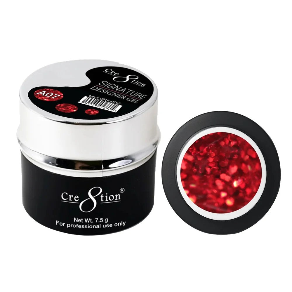 Cre8tion Signature Designer Gel 7.5 g - 0.26oz A07 Red Glitter