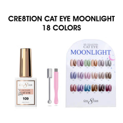Cre8tion Cat Eye Gel 0.5oz - Moonlight Collection - 18 colors (#109-#126) w/ 1 Round Shape Magnet, 1 Magnet Duo & 1 Color Chart