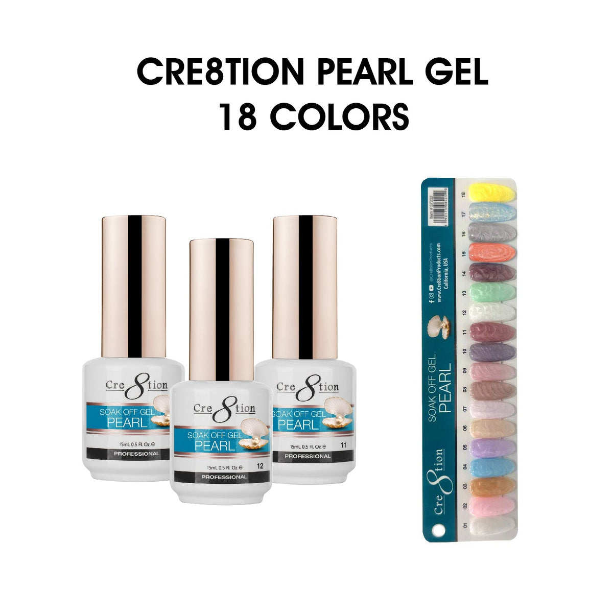 Cre8tion Pearl Gel 0.5oz - Full Set 18 colors w/ 1 Color Chart