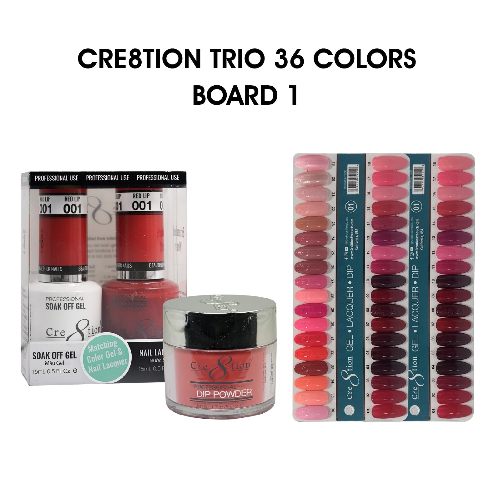 Cre8tion Matching Color - 36 colors Board 1 #01-#36 w/ 2 Color Chart