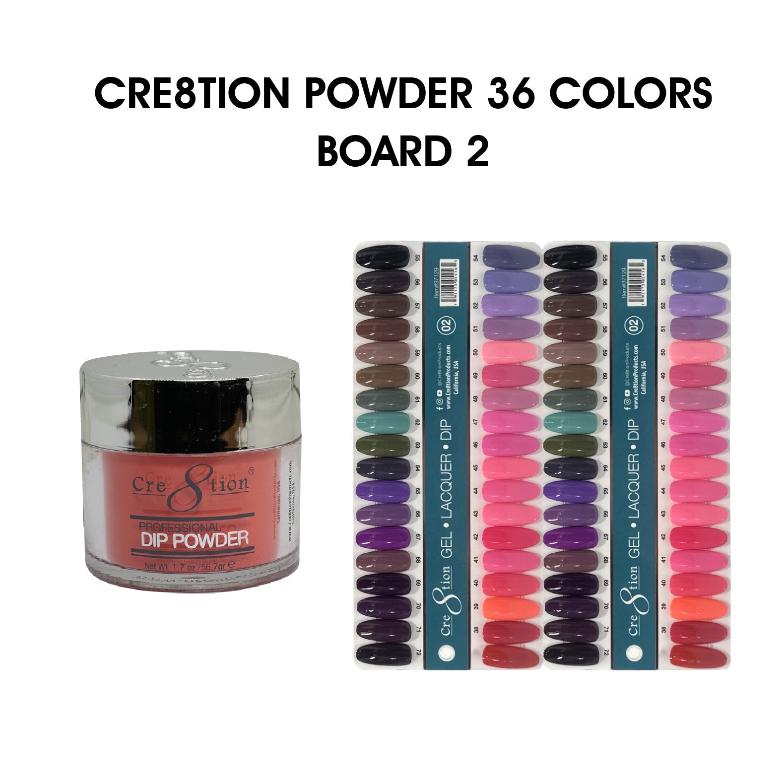 Cre8tion Matching Color - 36 colors Board 2 #37-#72 w/ 2 Color Chart