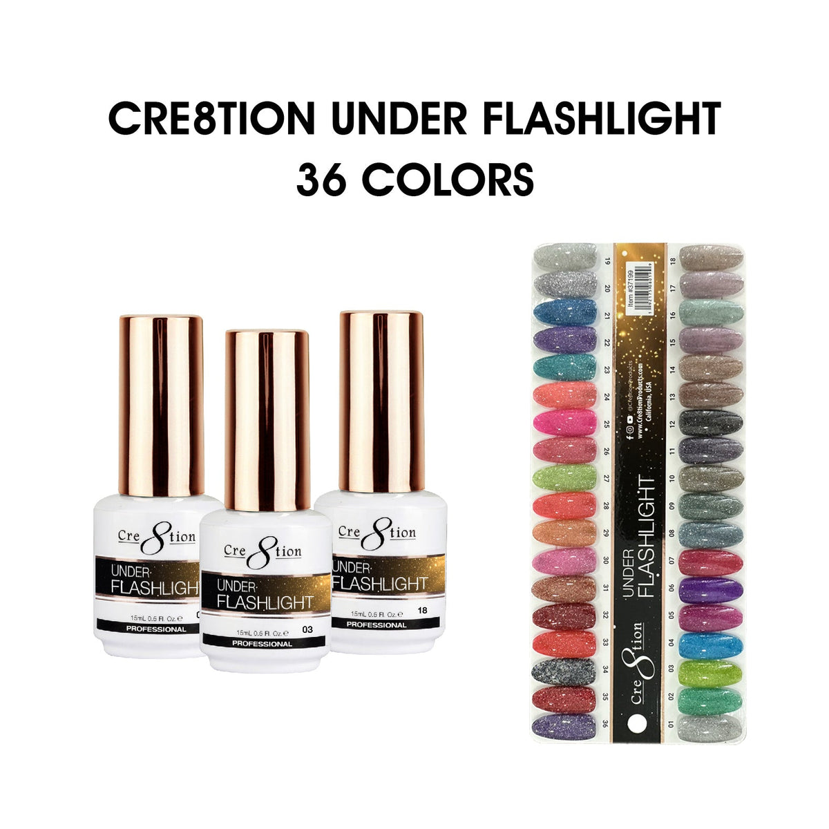 Cre8tion Under Flashlight Collection 0.5oz  - Full Set 36 Colors W/ 1 Set Color Chart
