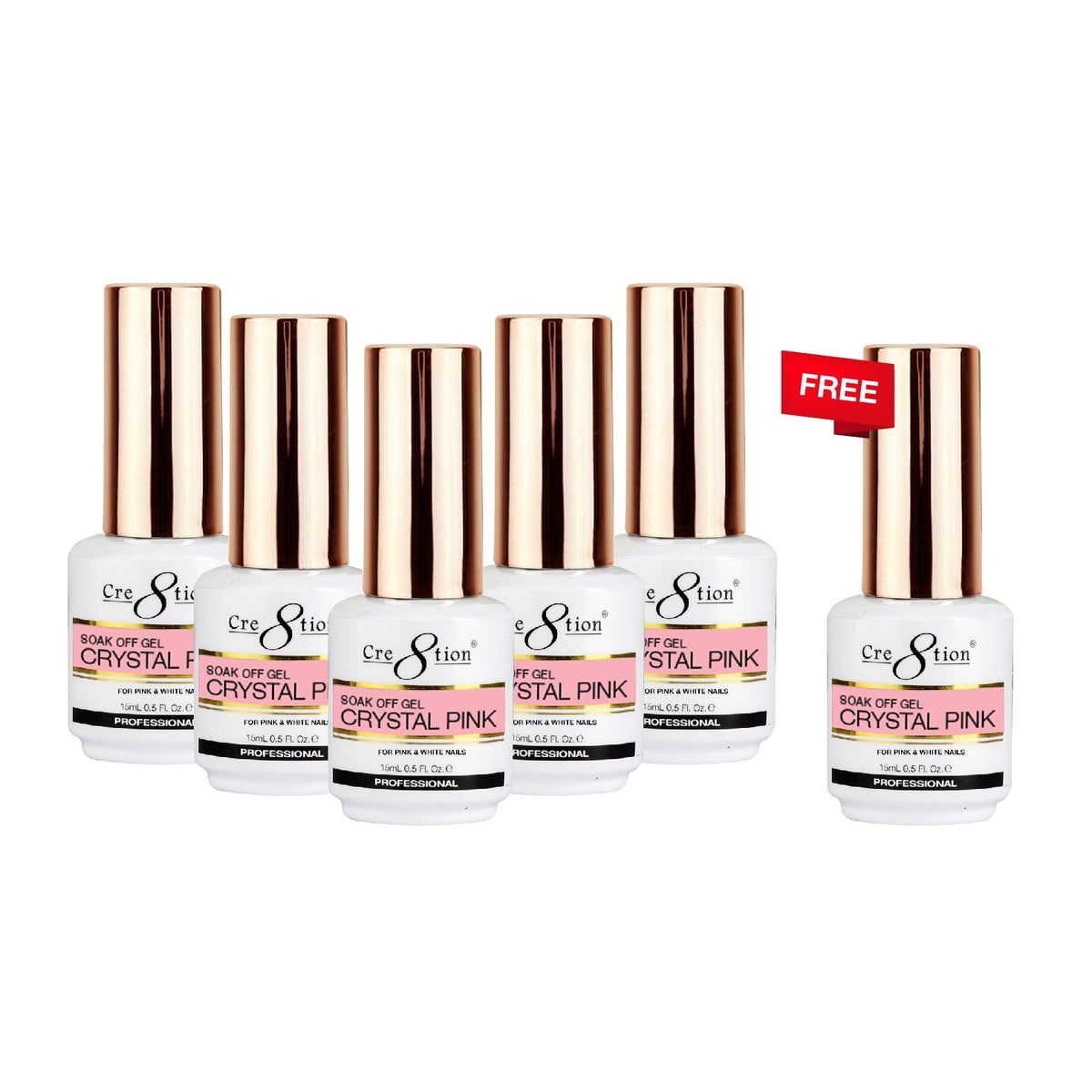 [6 Pack Bonus] Cre8tion Soak Off Gel Crystal Pink 0.5oz (Compare - Buy 5 Get 1 Free)