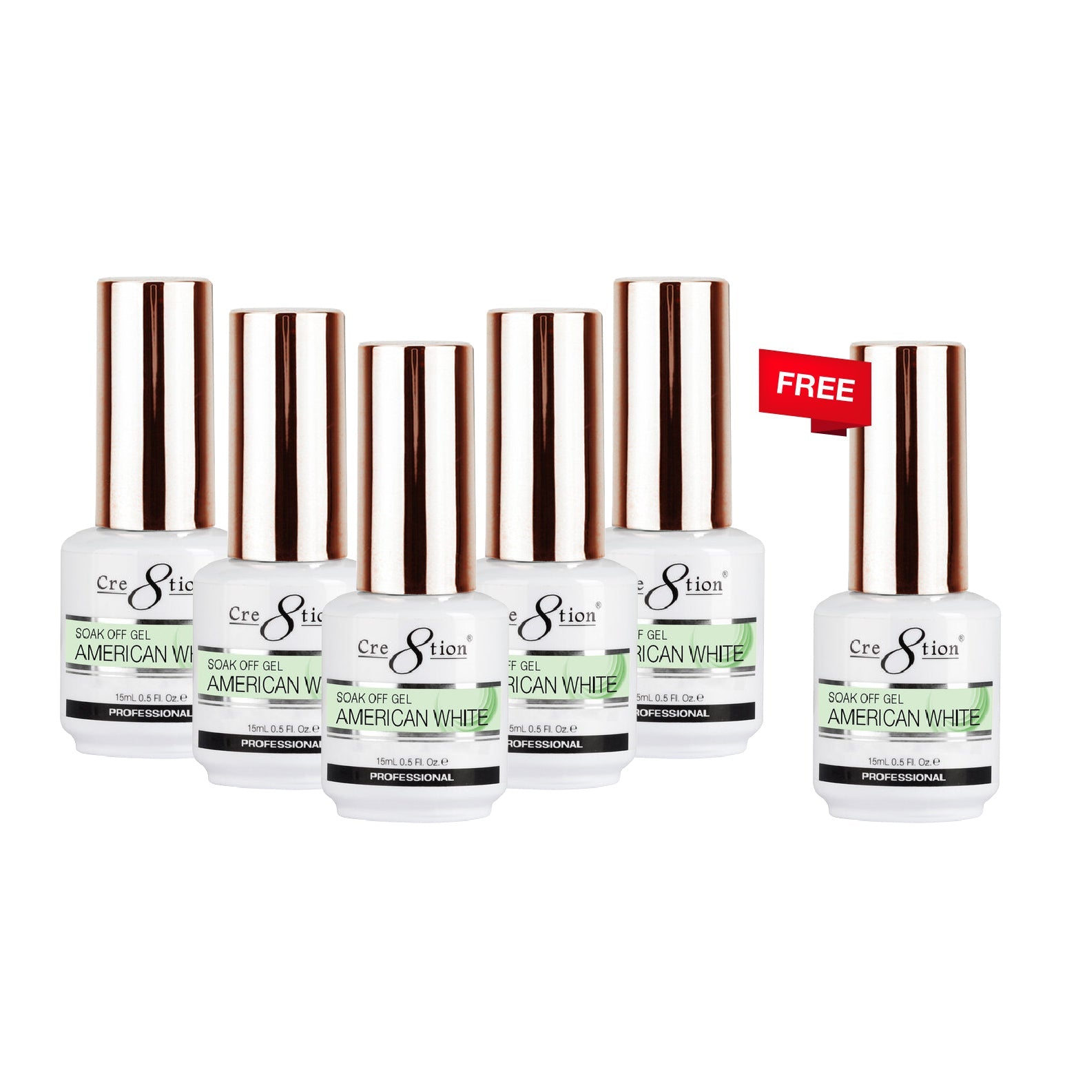 [6 Pack Bonus] Cre8tion Soak Off Gel System - American White 0.5oz (Compare - Buy 5 Get 1 Free)