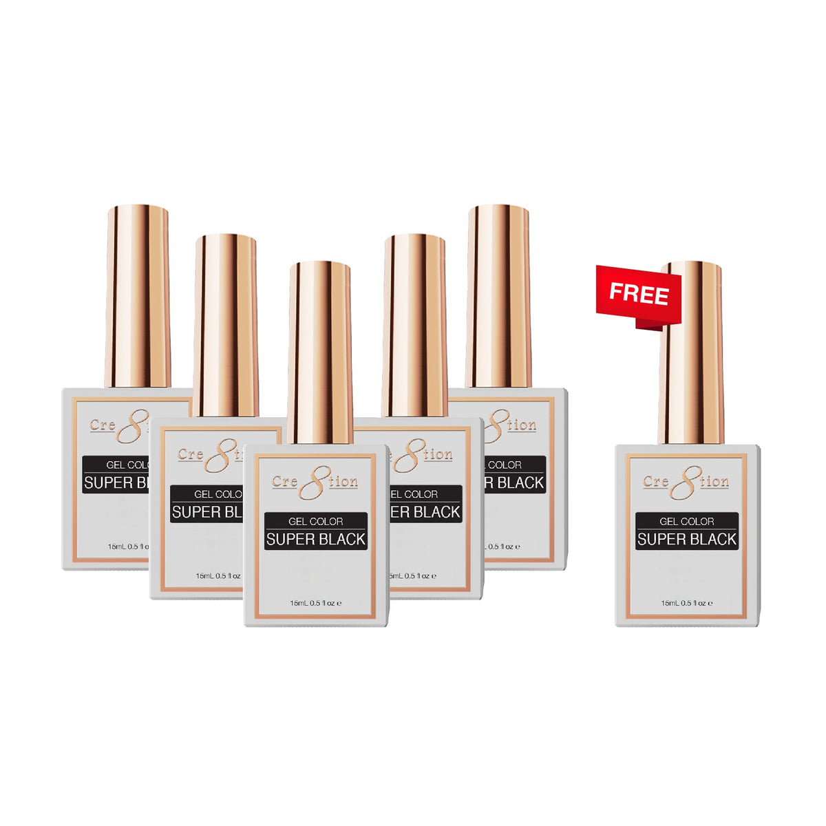 [6 Pack Bonus] Cre8tion Soak Off Gel - Super Black 0.5oz (Compare - Buy 5 Get 1 Free)