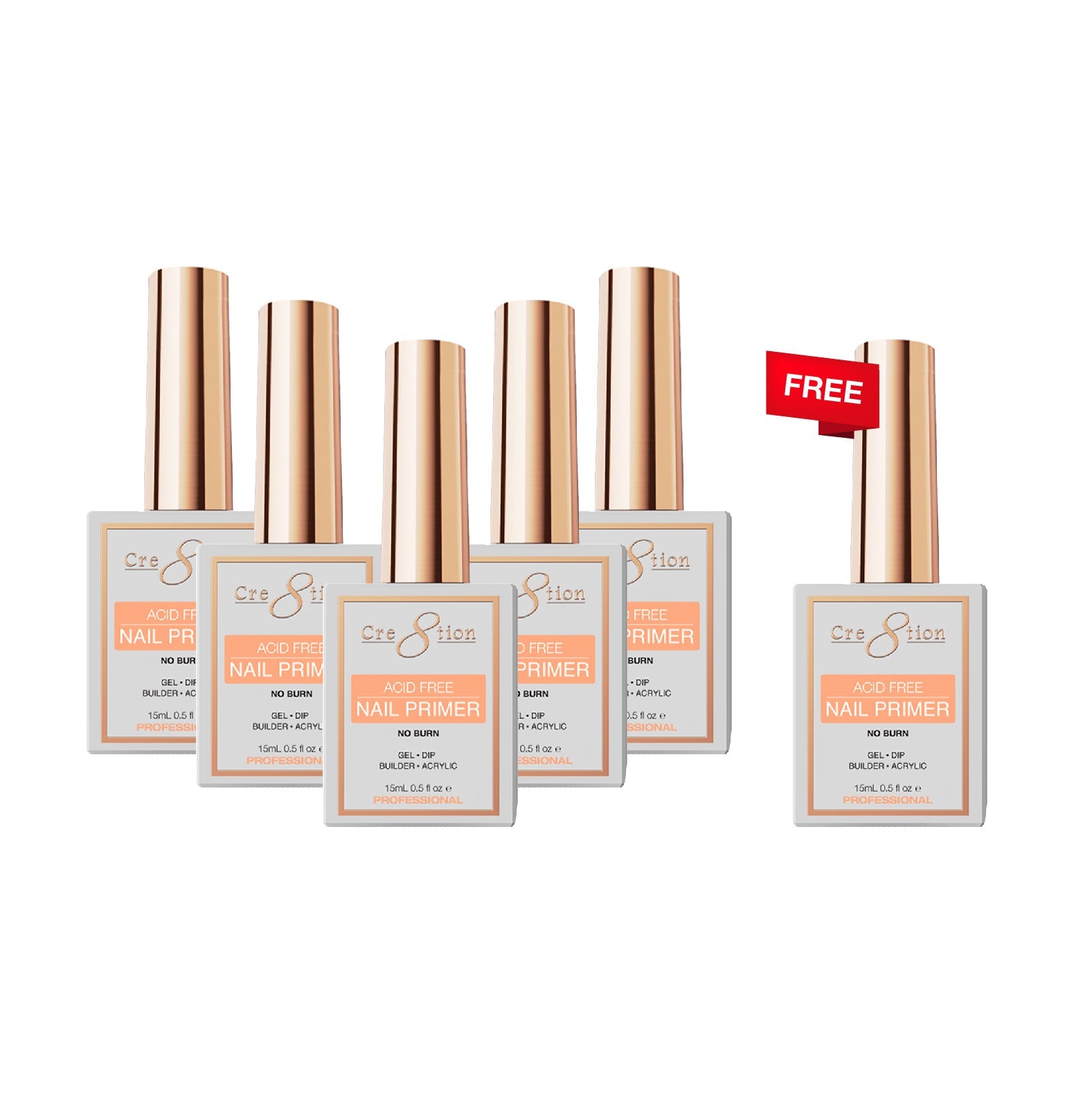[6 Pack Bonus] Cre8tion No Burn Nail Primer 0.5oz (Compare - Buy 5 Get 1 Free)