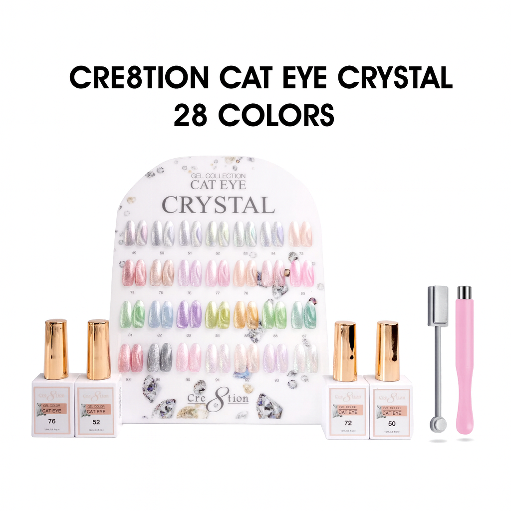 Cre8tion Cat Eye Gel 0.5oz - Crystal Collection - 28 colors  w/ 1 Round Shape Magnet, 1 Magnet Duo & 1 Color Chart