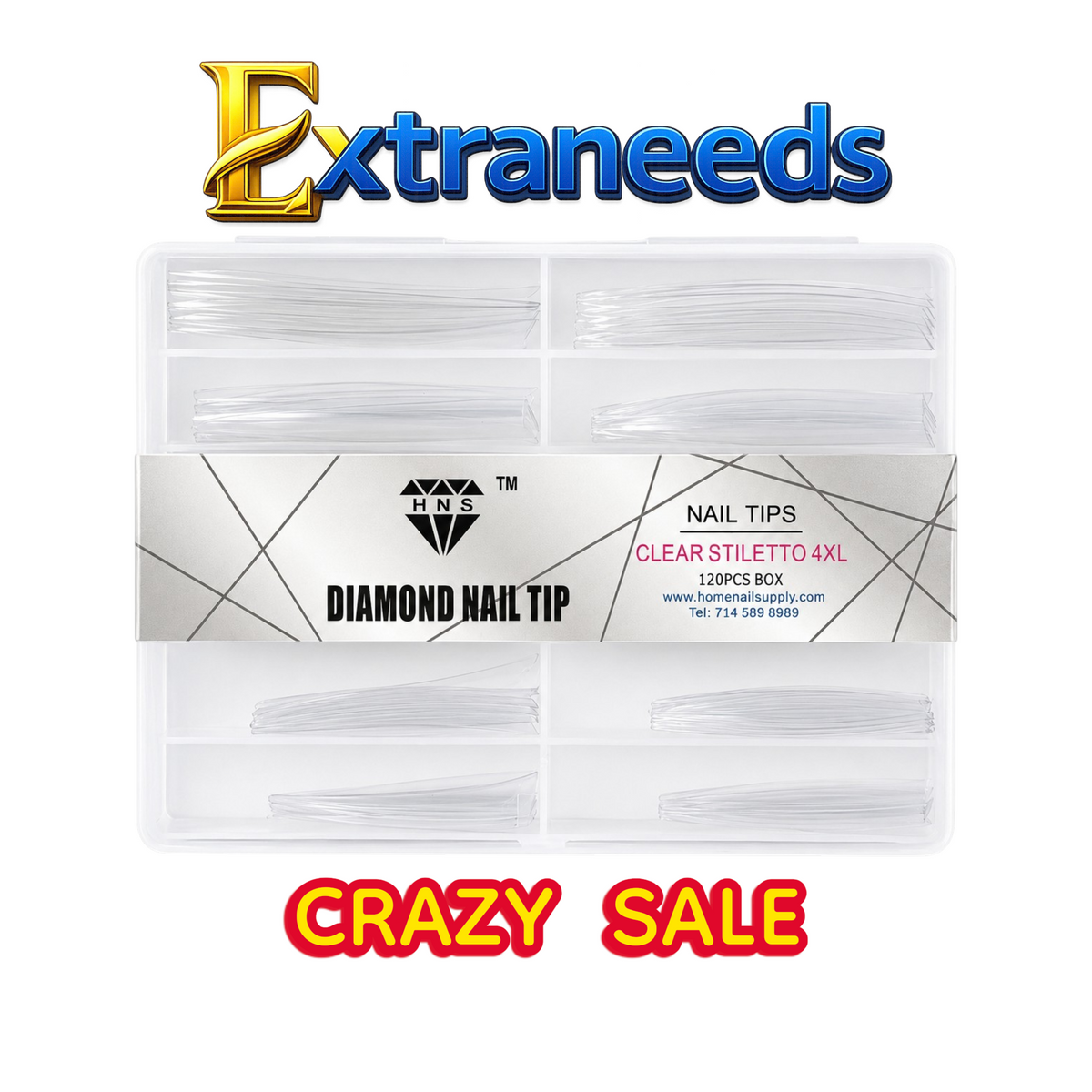 HNS DIAMOND NAIL TIP CLEAR STILETTO